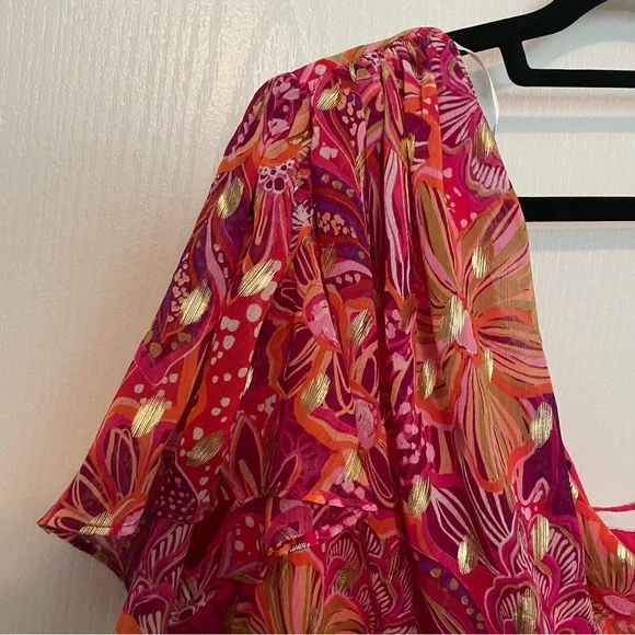 Maggy London One-Shoulder Asymmetrical Dress - Red and Pink Floral - Picture 4 of 9